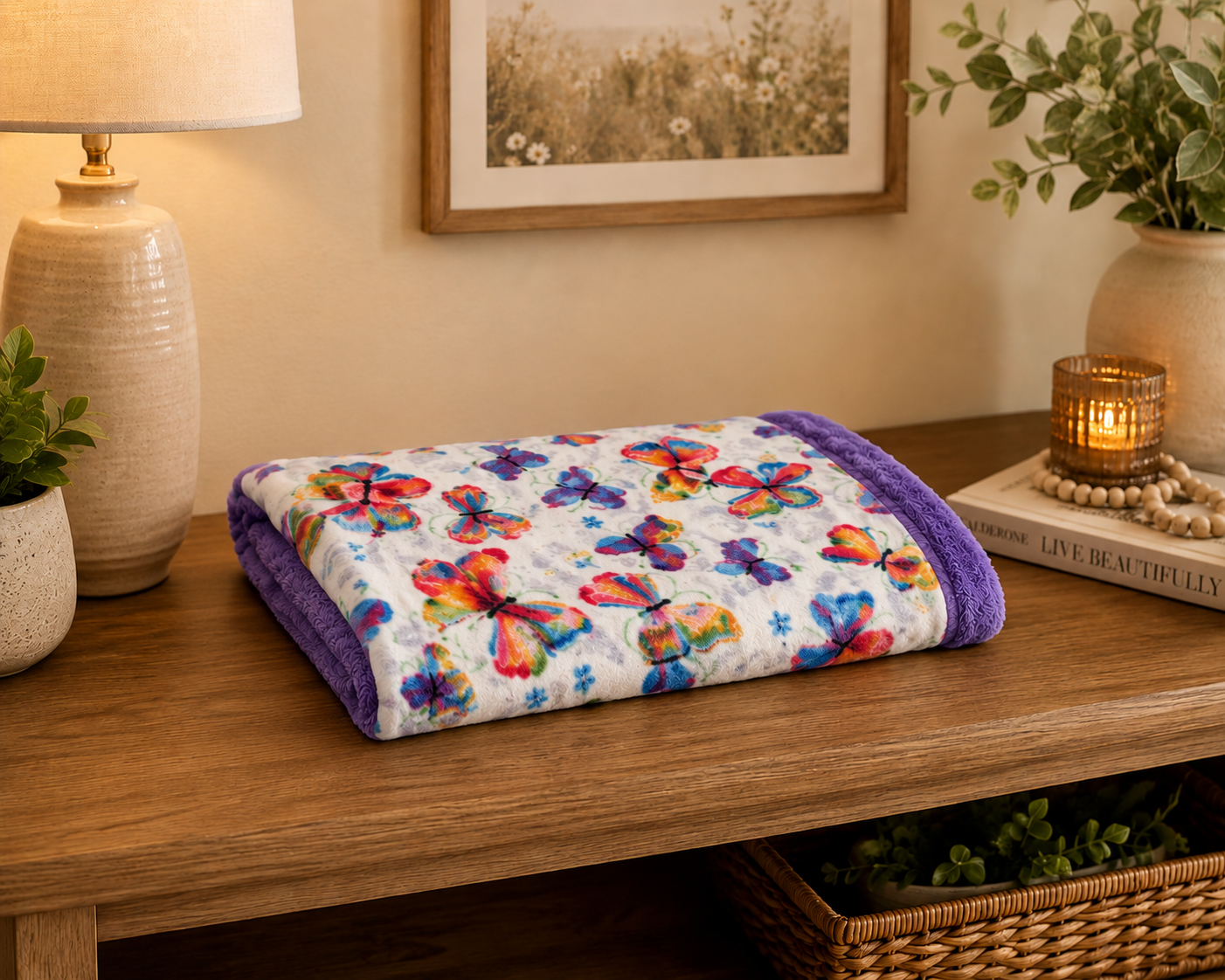 Minky / Fleece Blanket - Butterfly & Purple