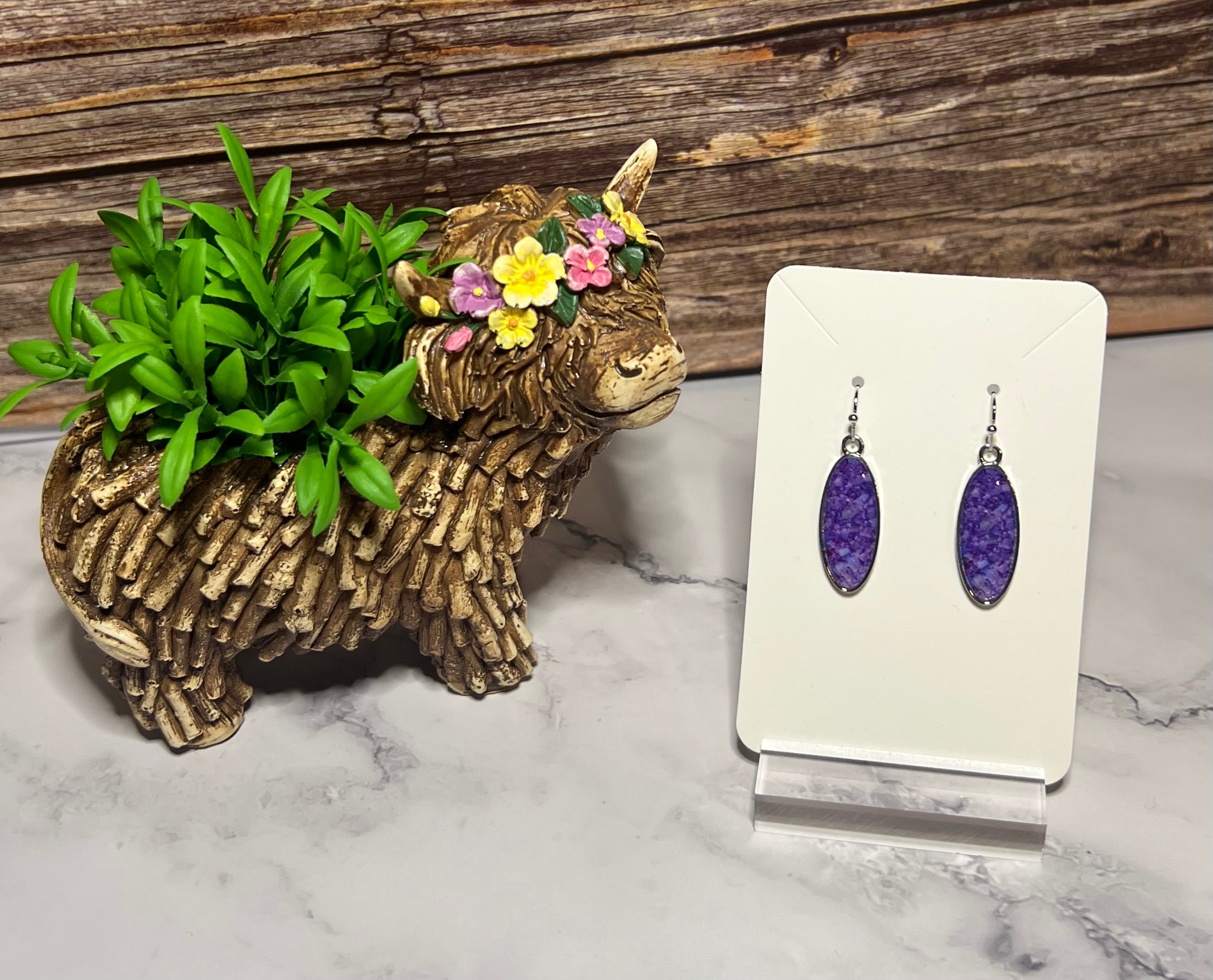 Earrings- Purple Oval Drop Sterling Silver Ear Wire