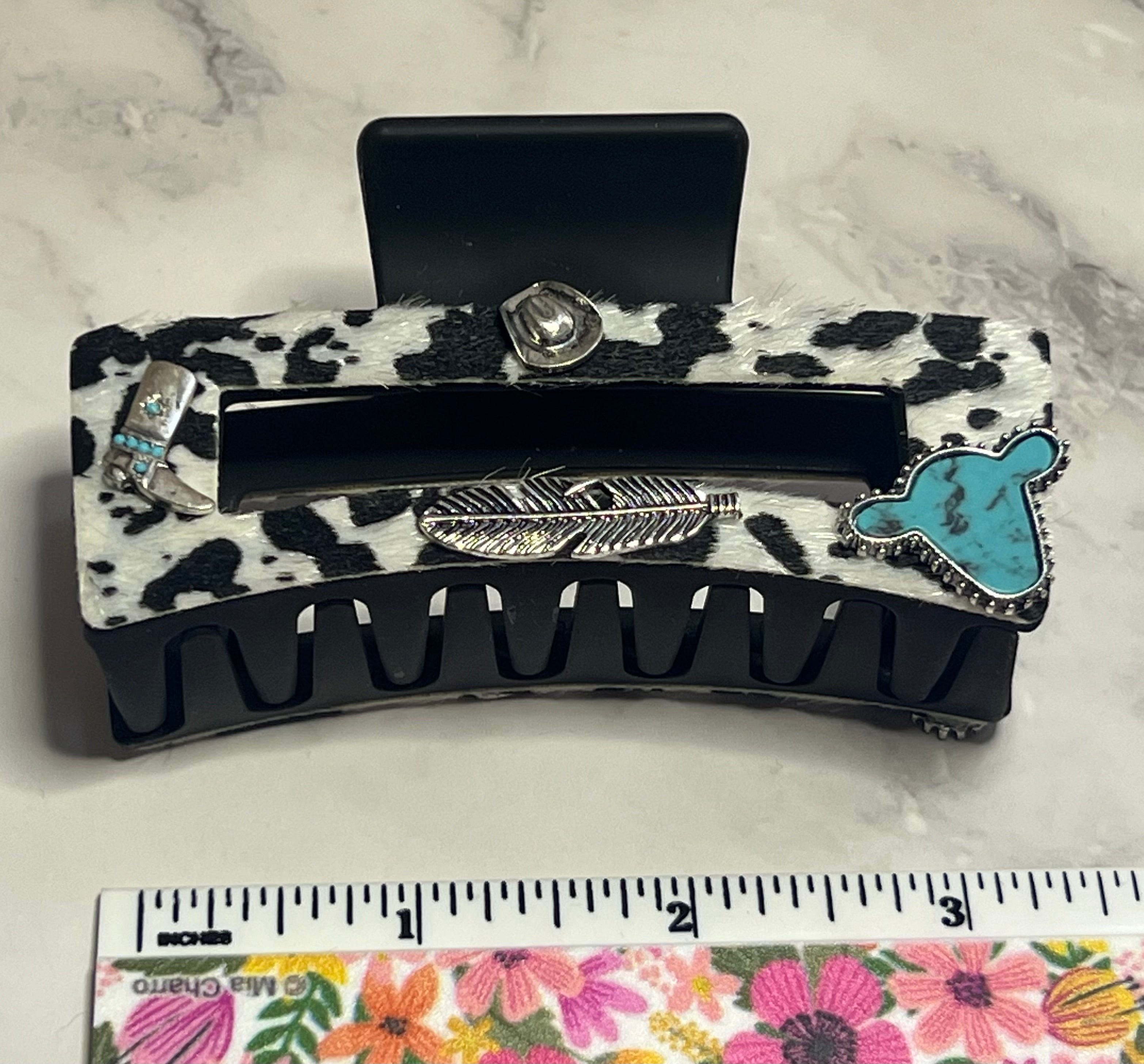 Hair Claw / Clip - Western Cow Feather Black
