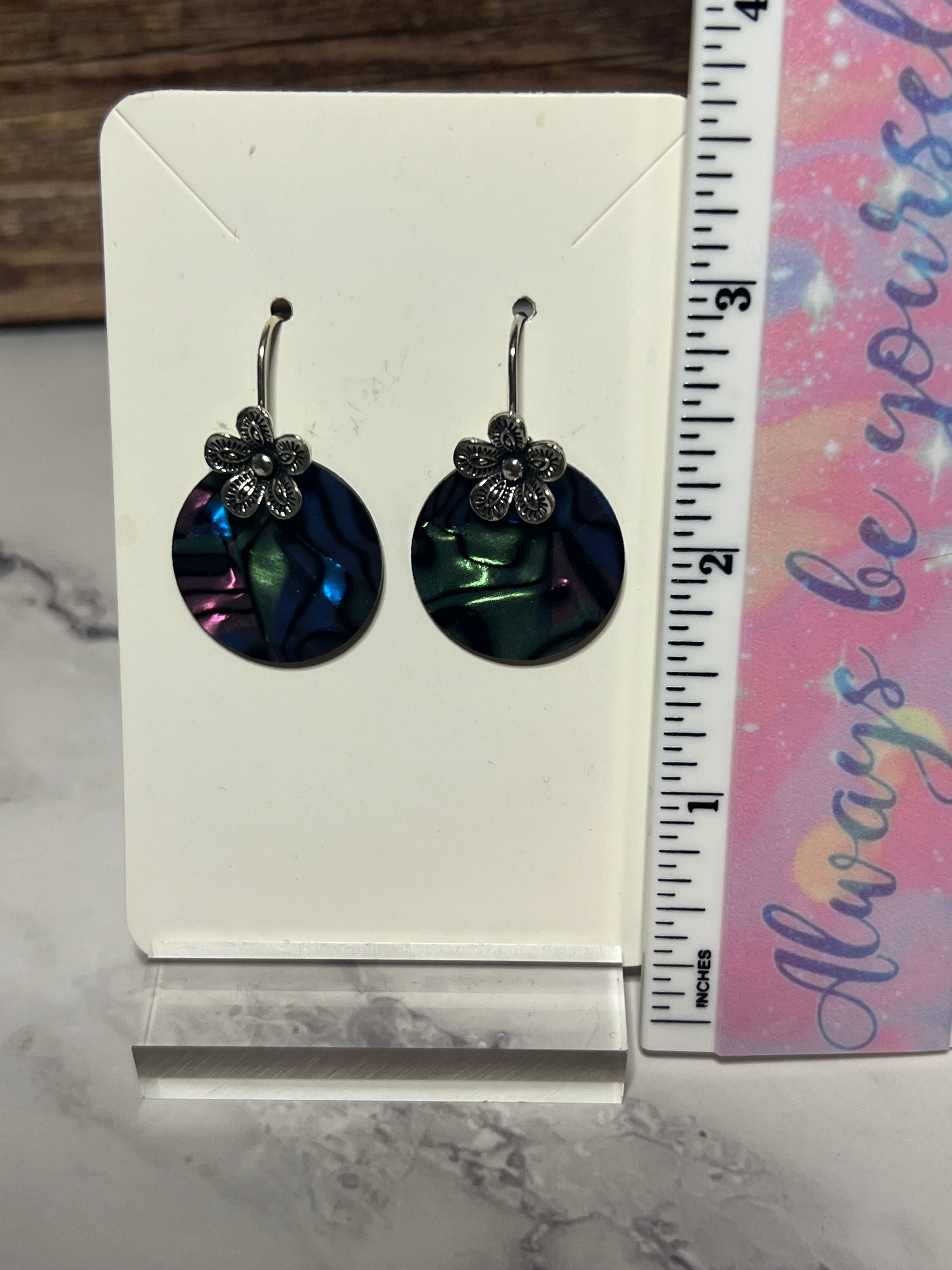 Earrings - Sterling Silver Iridescent Shell Disc