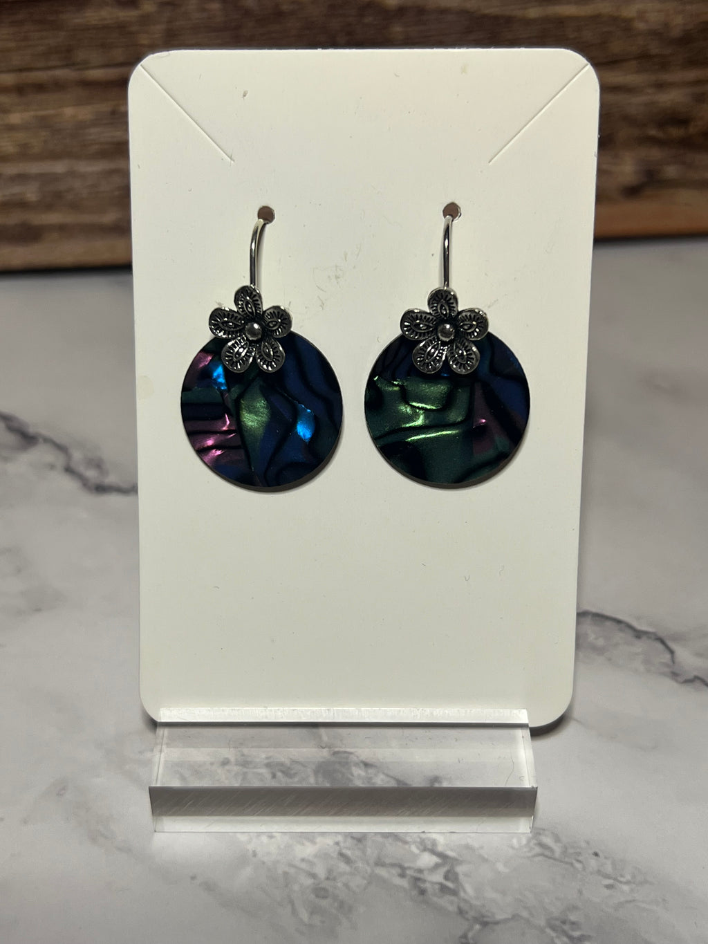 Earrings - Sterling Silver Iridescent Shell Disc