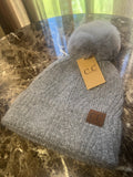 C.C Soft Gray Silver Pom Beanie Hat with Sparkle