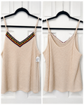 Boho Waffle Knit Spaghetti Strap Cami – Beige