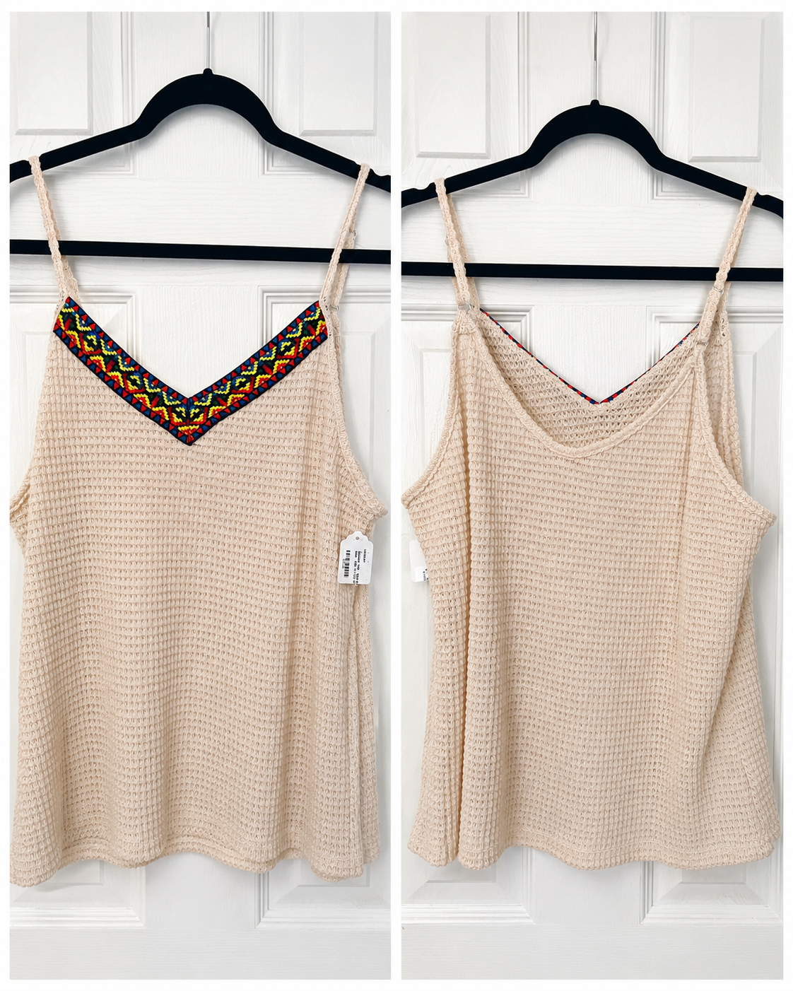Boho Waffle Knit Spaghetti Strap Cami – Beige