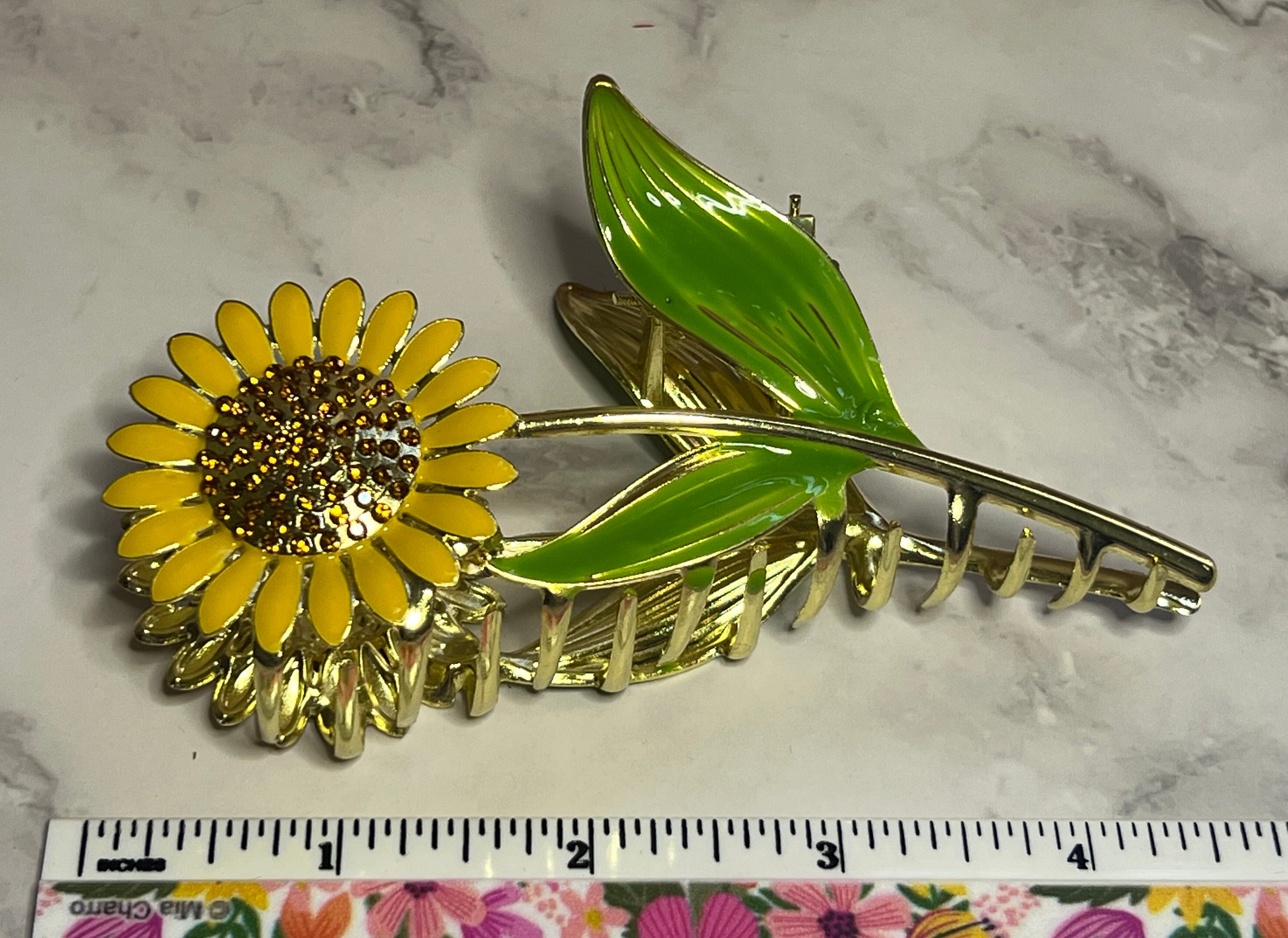 Hair Claw/Clip - Rhinestone Metal Sunflower