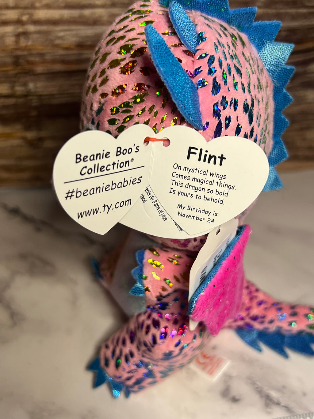 Ty Beanie Baby - Flint Pink Spotted Dragon