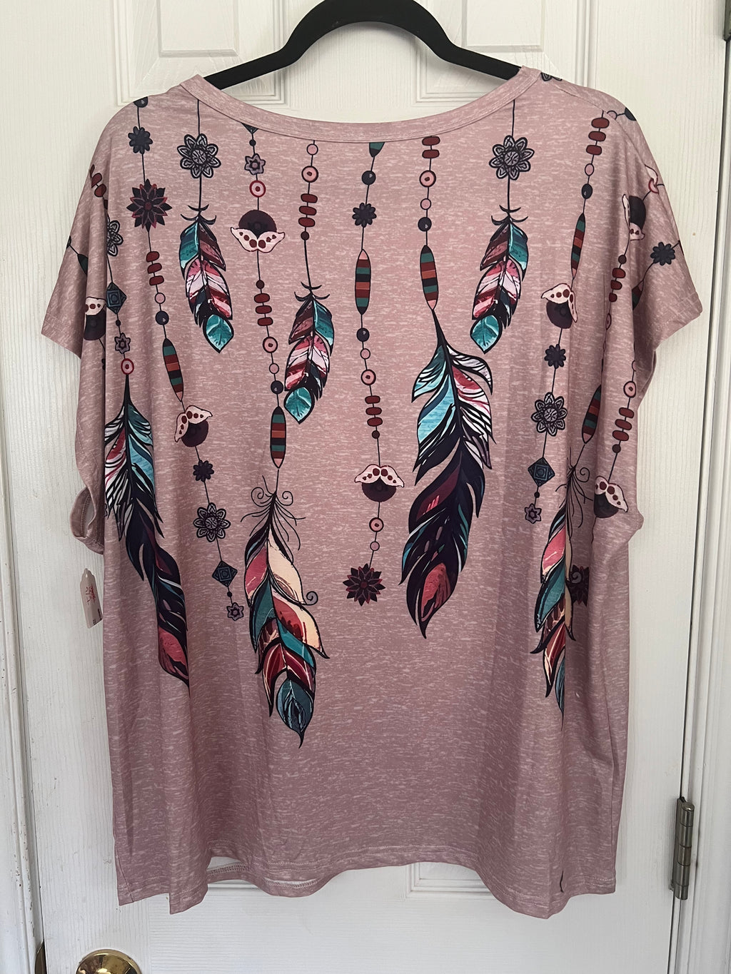 Boho Feather Print Women’s Top – Dusty Mauve
