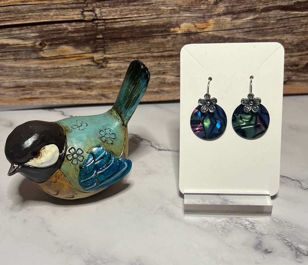 Earrings - Sterling Silver Iridescent Shell Disc