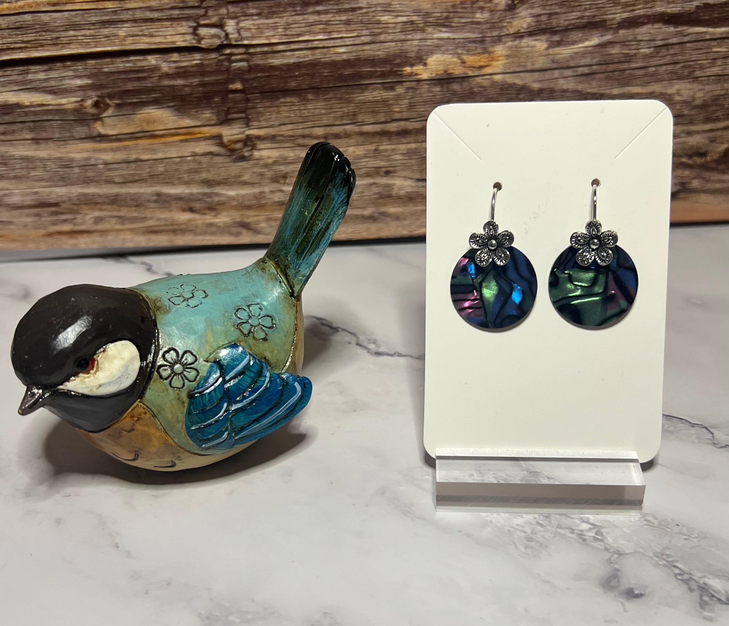Earrings - Sterling Silver Iridescent Shell Disc