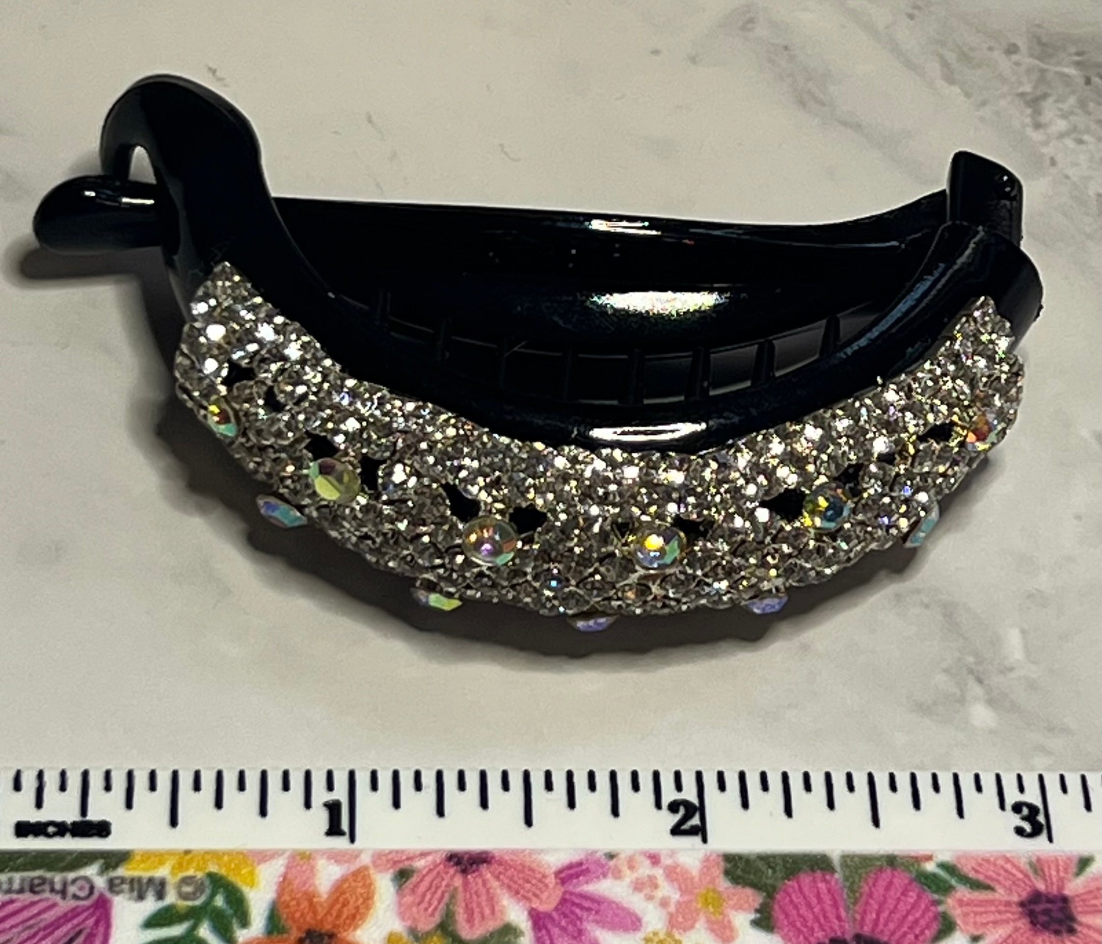 Hair Ponytail Holder / Clip - Sparkling Black Rhinestone Bling