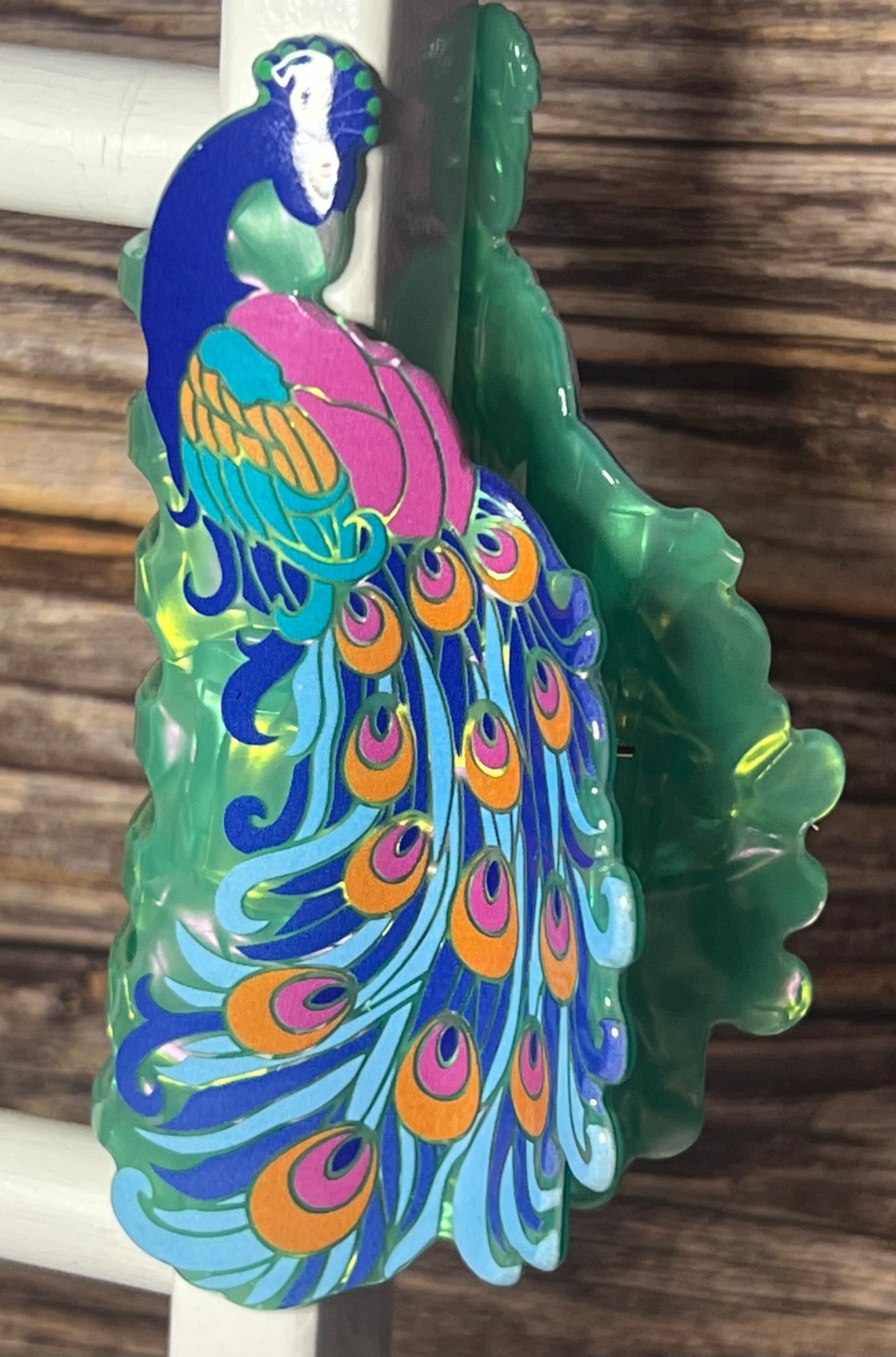 Hair Claw / Clip - Colorful Peacock