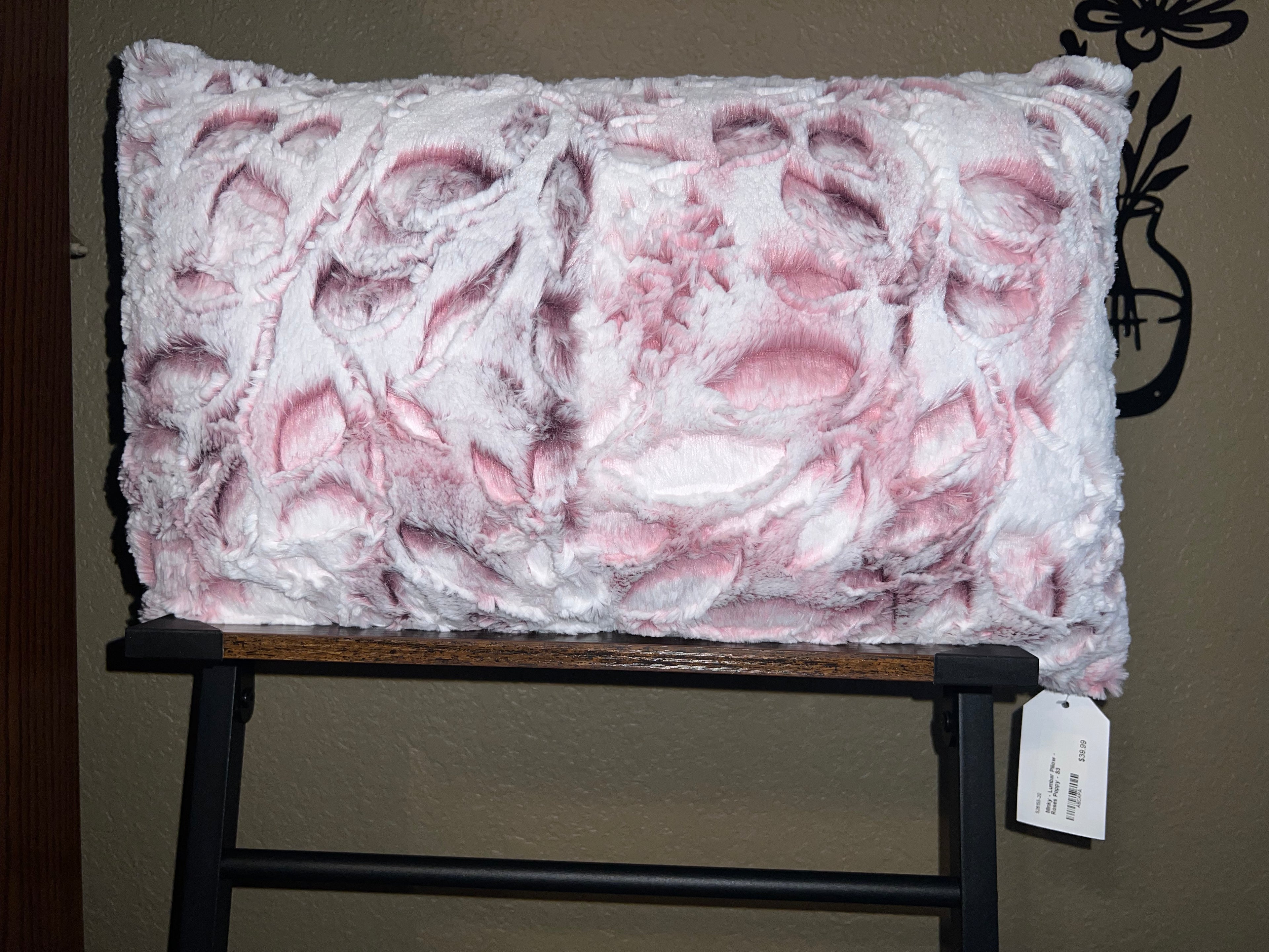 Minky Lumbar Pillow - Roses Poppy Burgundy/Pink/White
