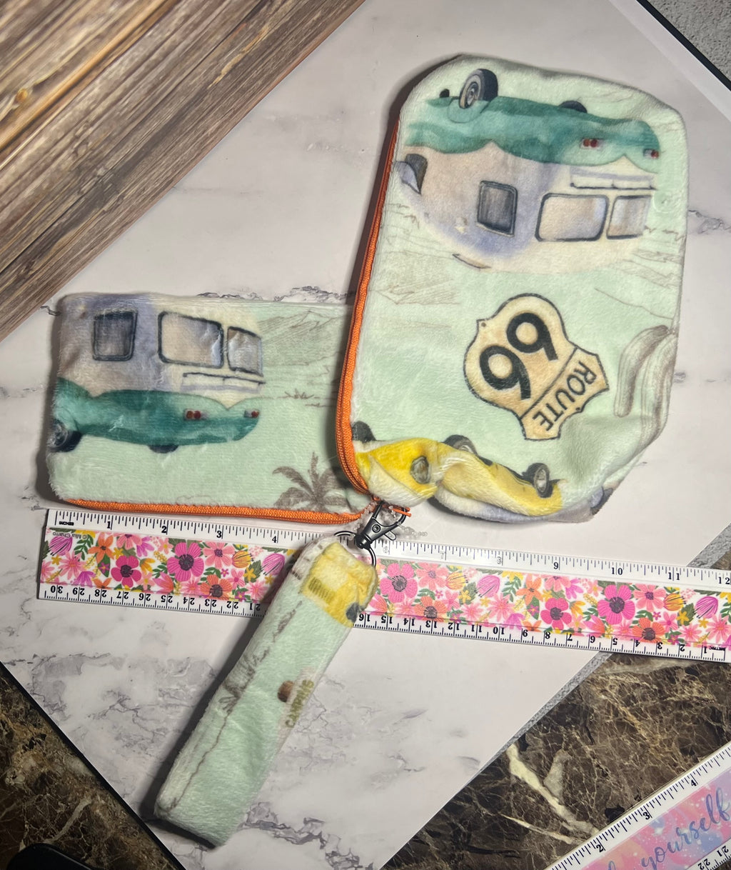 Minky 3 Piece Zipper Pouch Set - Route 66