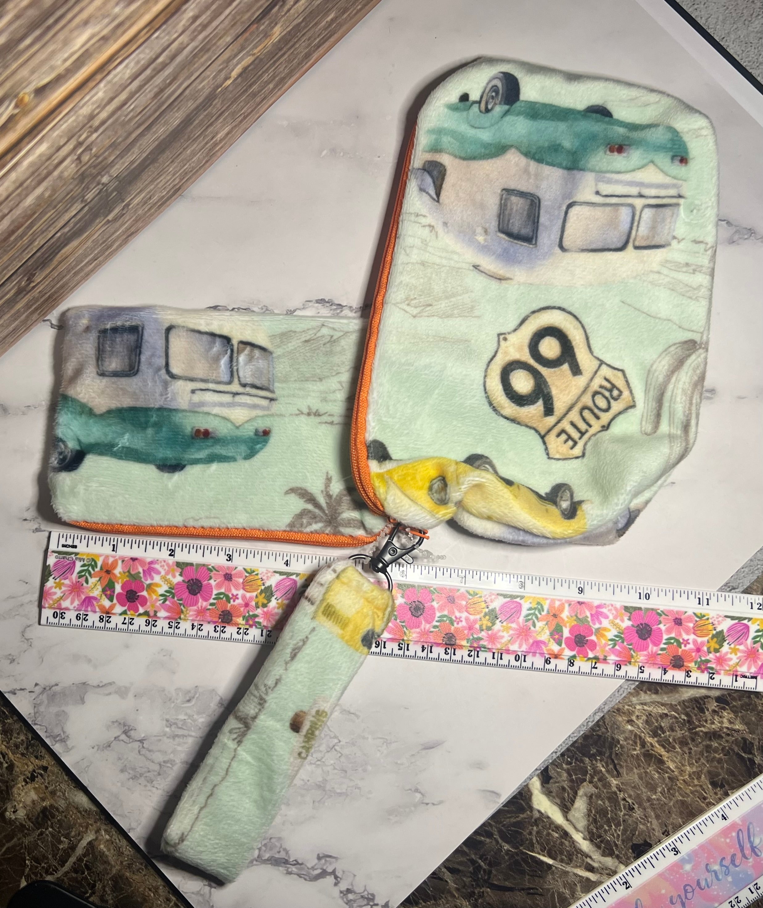 Minky 3 Piece Zipper Pouch Set - Route 66