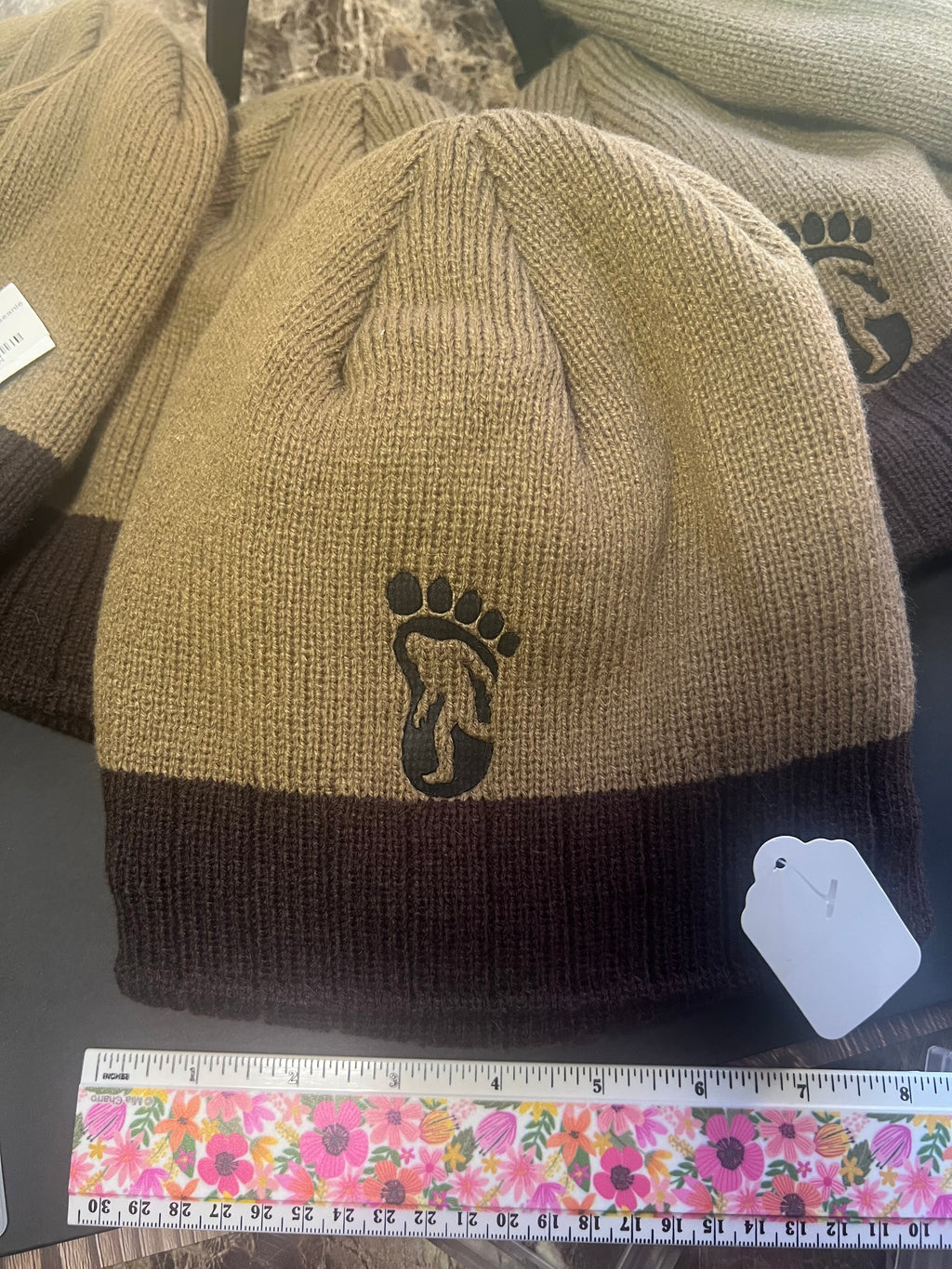 Khaki & Brown or Red & Black Lined Bigfoot Beanie Hat