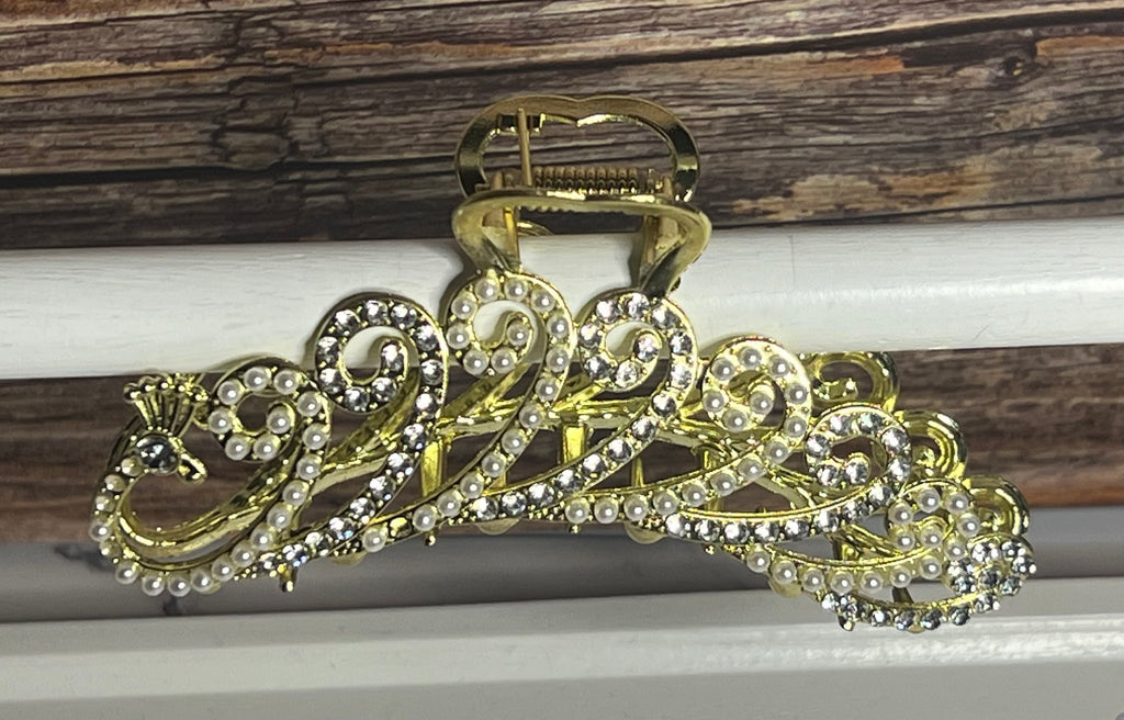 Hair Claw / Clip - Gold Swirl Peacock