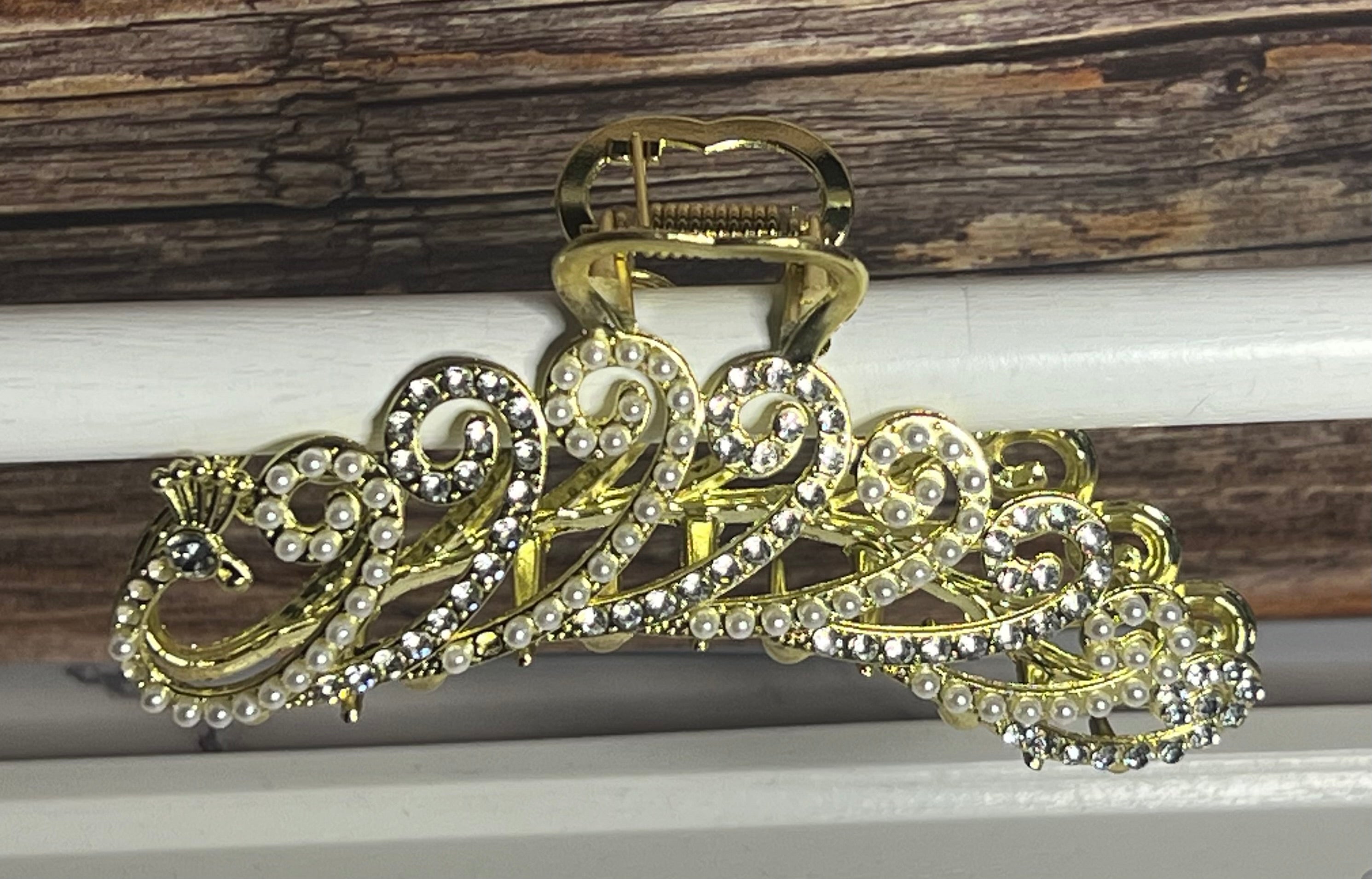 Hair Claw / Clip - Gold Swirl Peacock