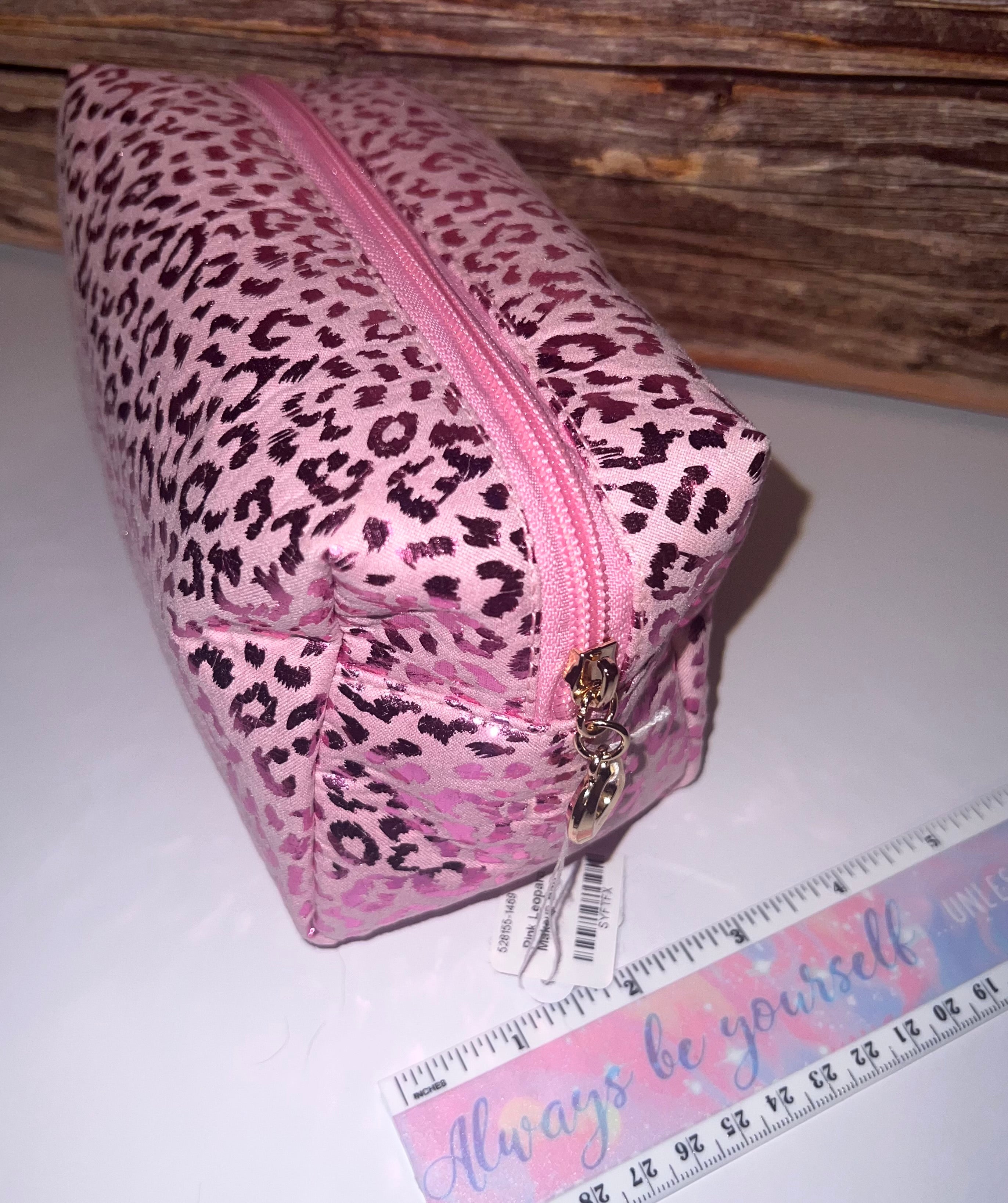 Pink Sparkly Leopard Toiletry Cosmetic Bag