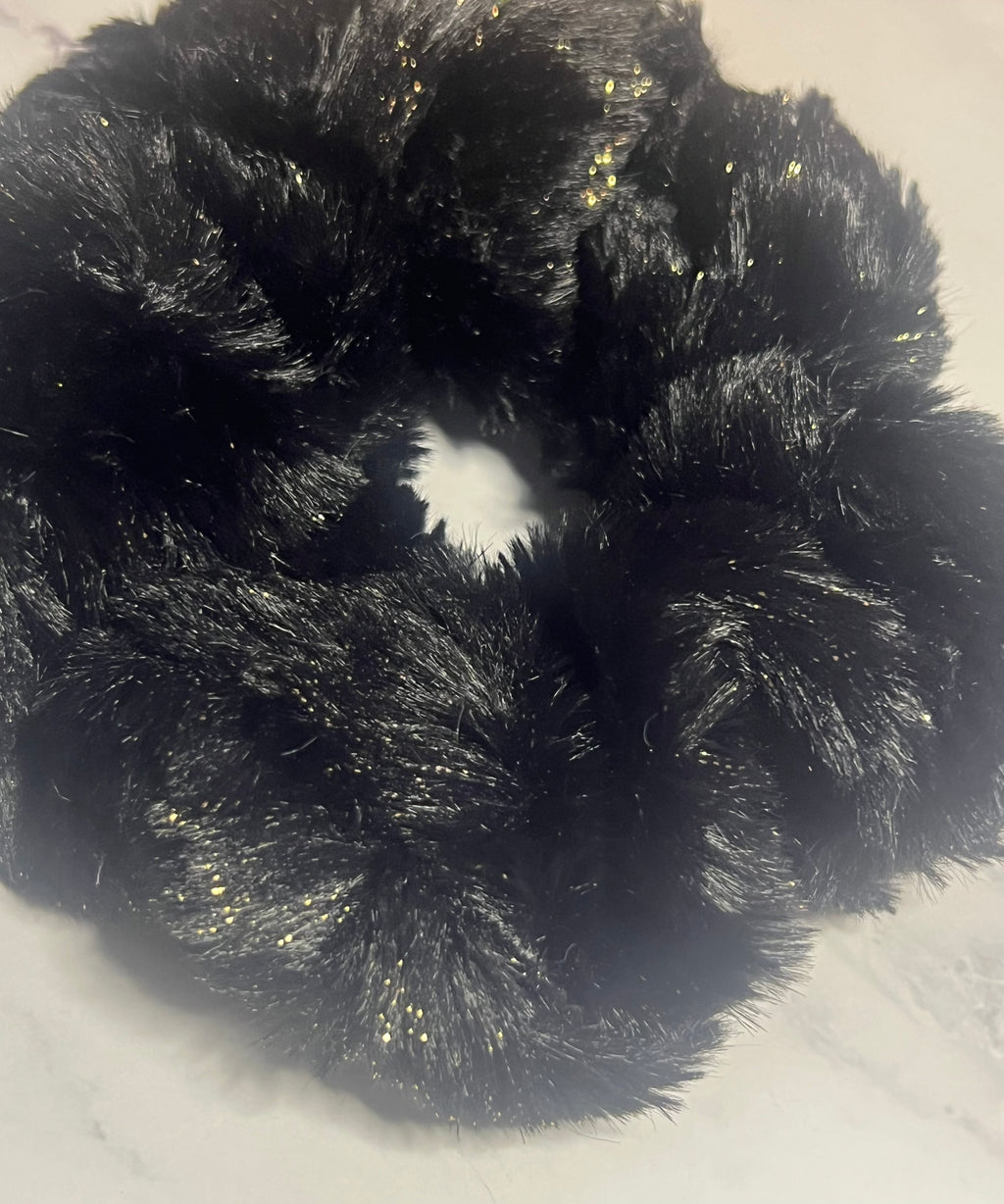 Minky Razzle Dazzle Scrunchie - Black with Gold Specks