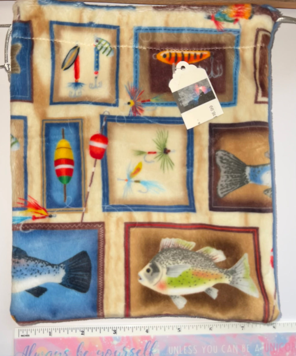Minky Gone Fishing Draw String Bag