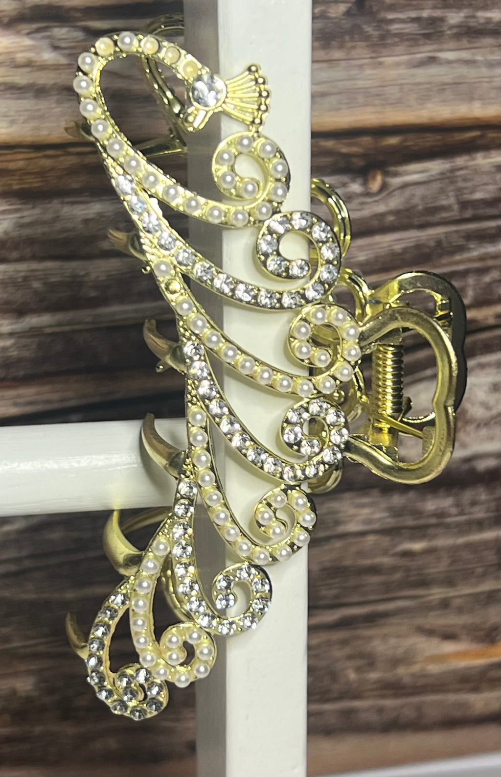 Hair Claw / Clip - Gold Swirl Peacock