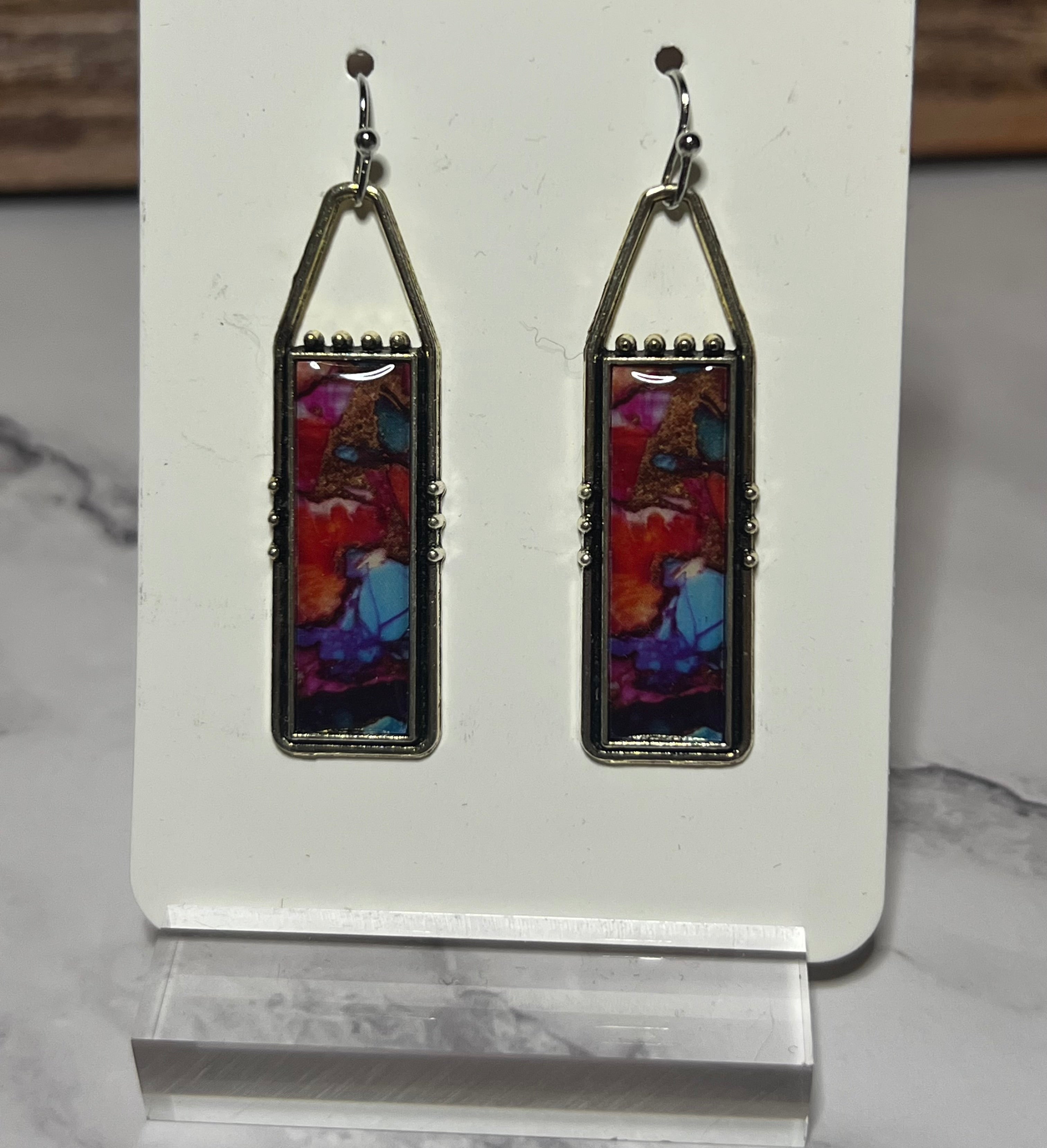 Earrings - Sterling Silver Abstract Art Bar