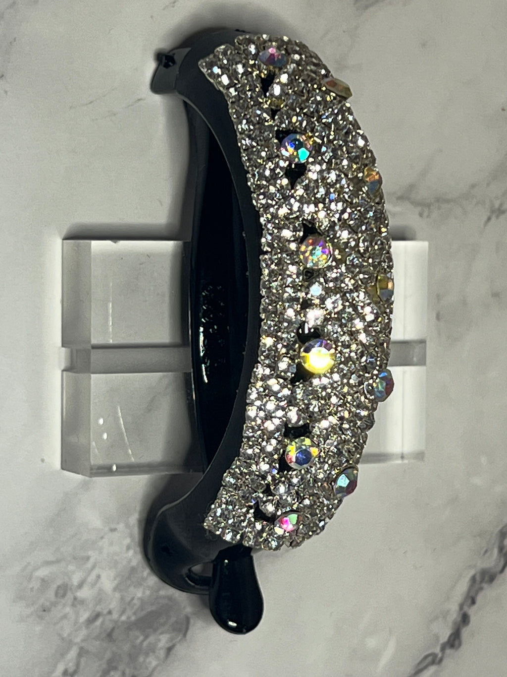 Hair Ponytail Holder / Clip - Sparkling Black Rhinestone Bling