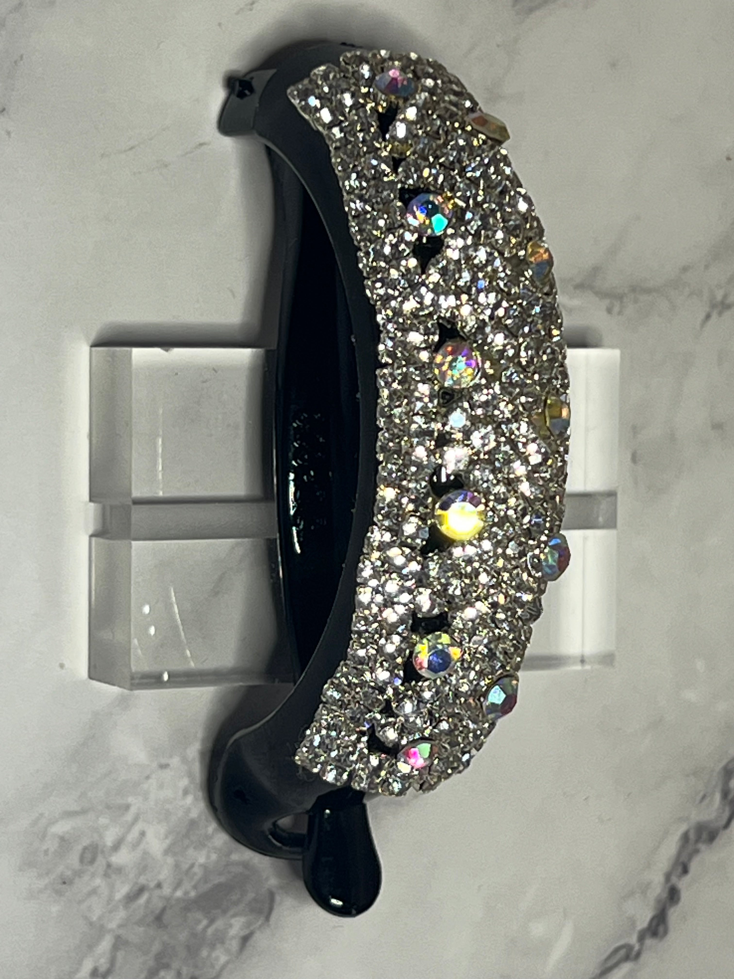 Hair Ponytail Holder / Clip - Sparkling Black Rhinestone Bling
