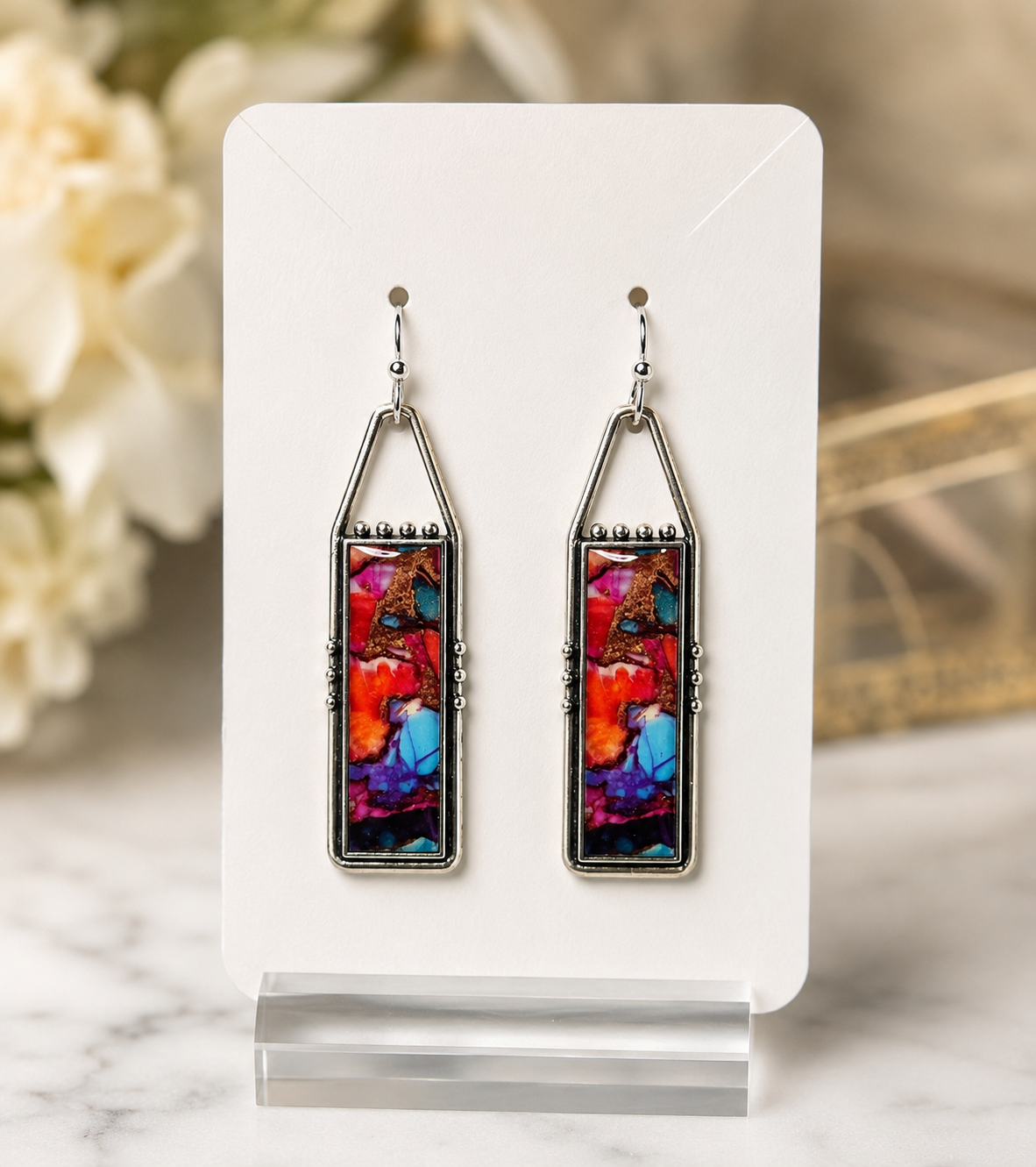 Earrings - Sterling Silver Abstract Art Bar