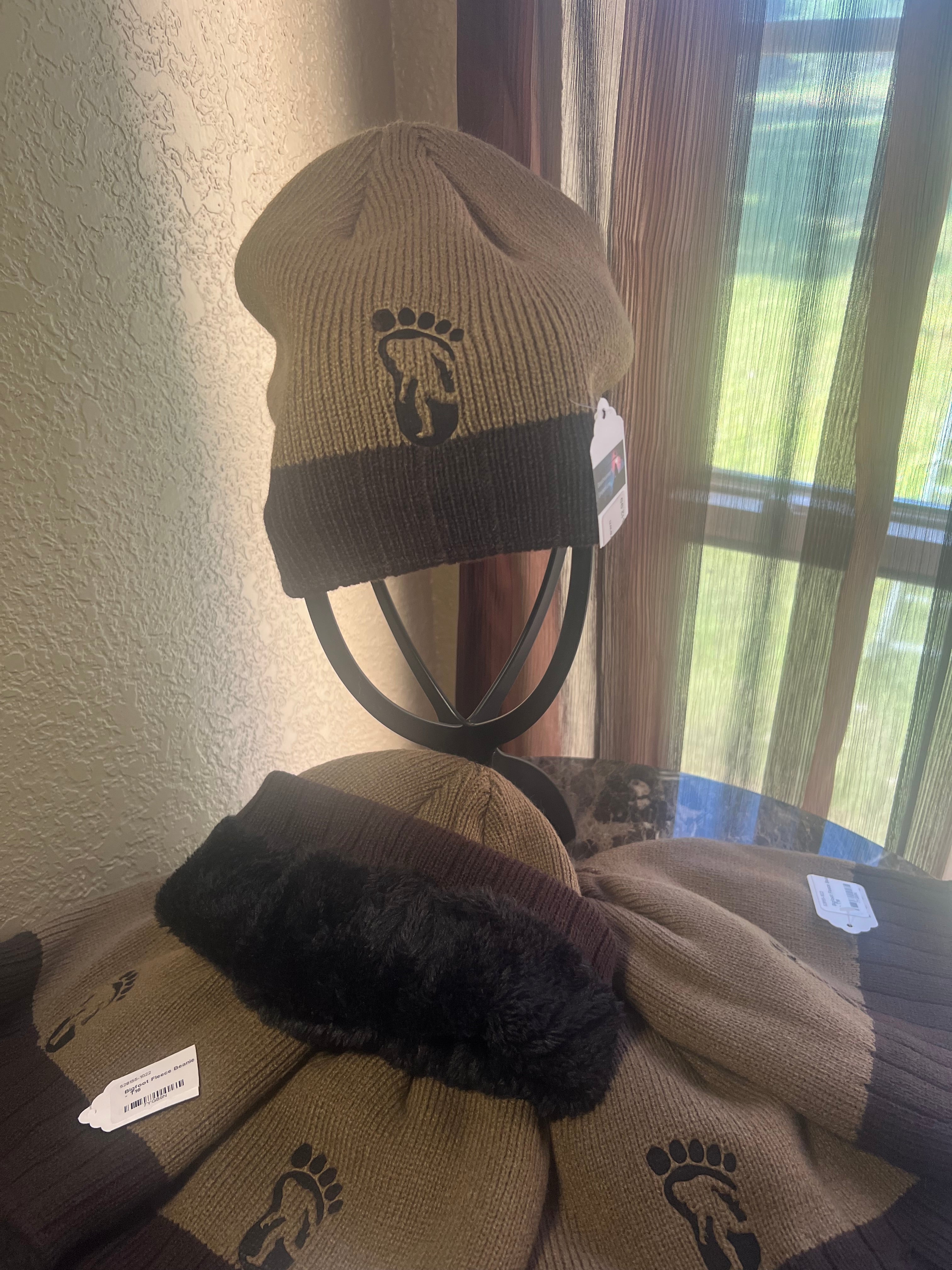 Khaki & Brown or Red & Black Lined Bigfoot Beanie Hat