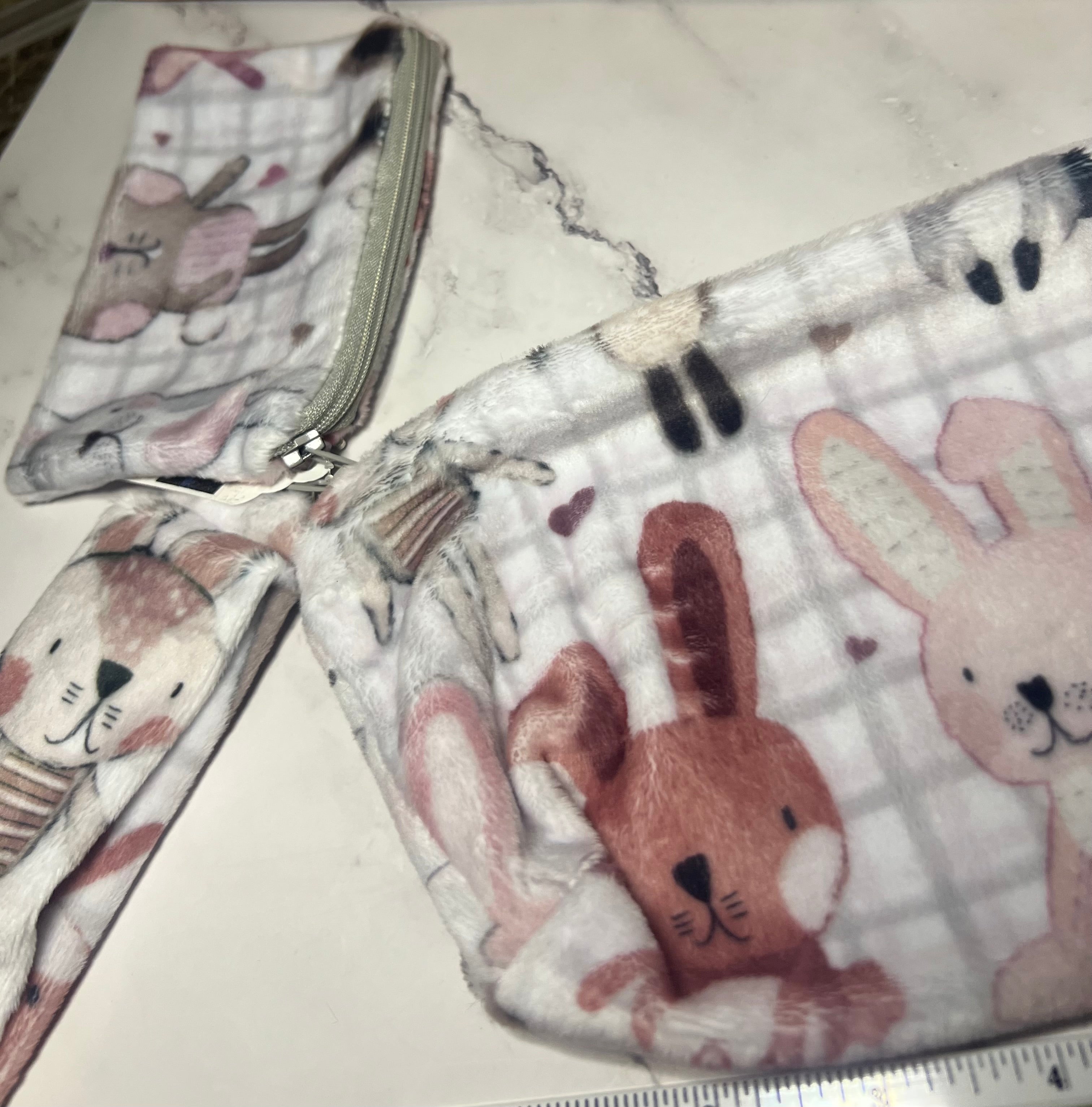 Minky 3 Piece Zipper Pouch Set - Bunnies