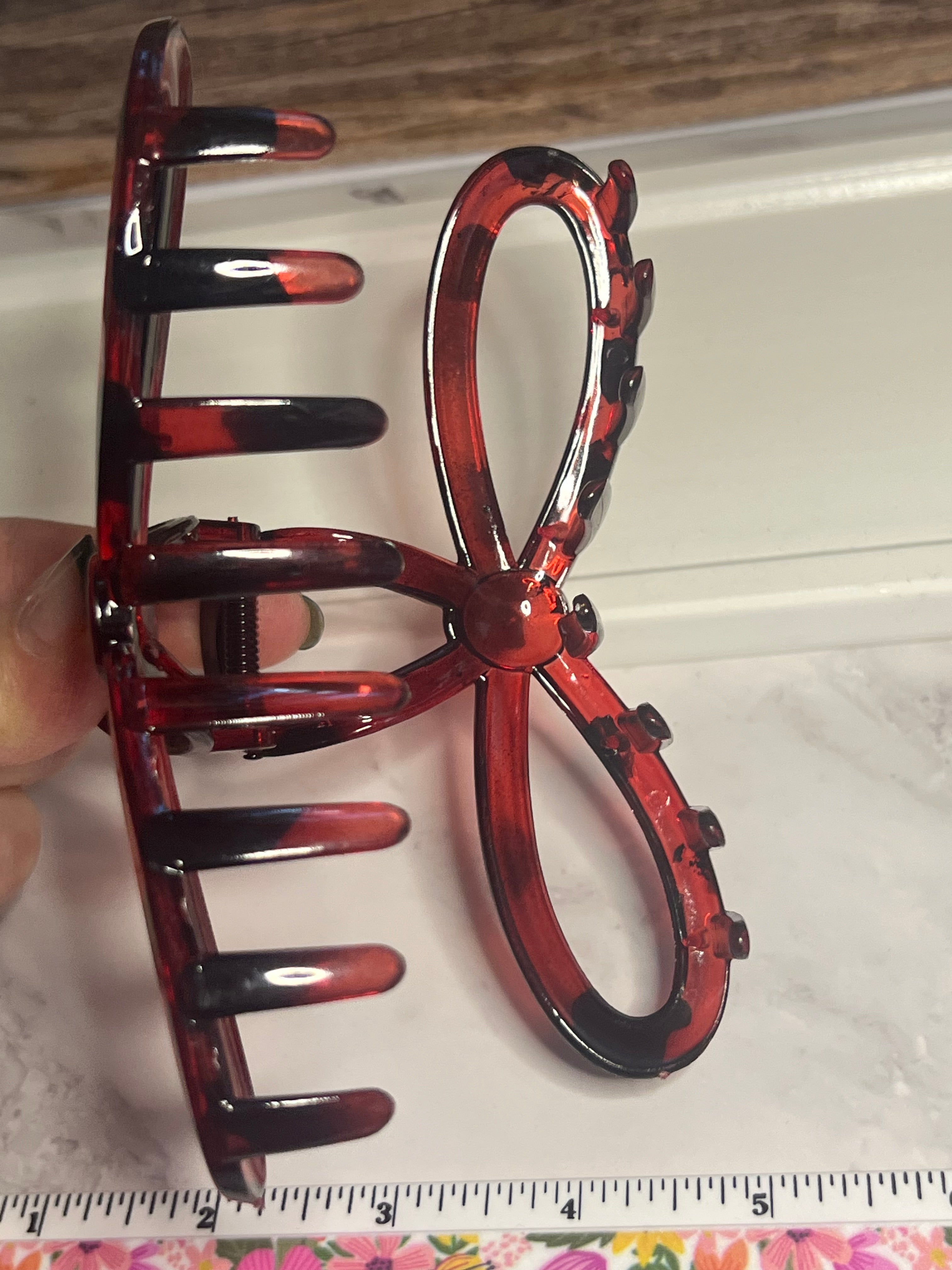 Hair Claw / Clip - Large Leopard & Brown Bow