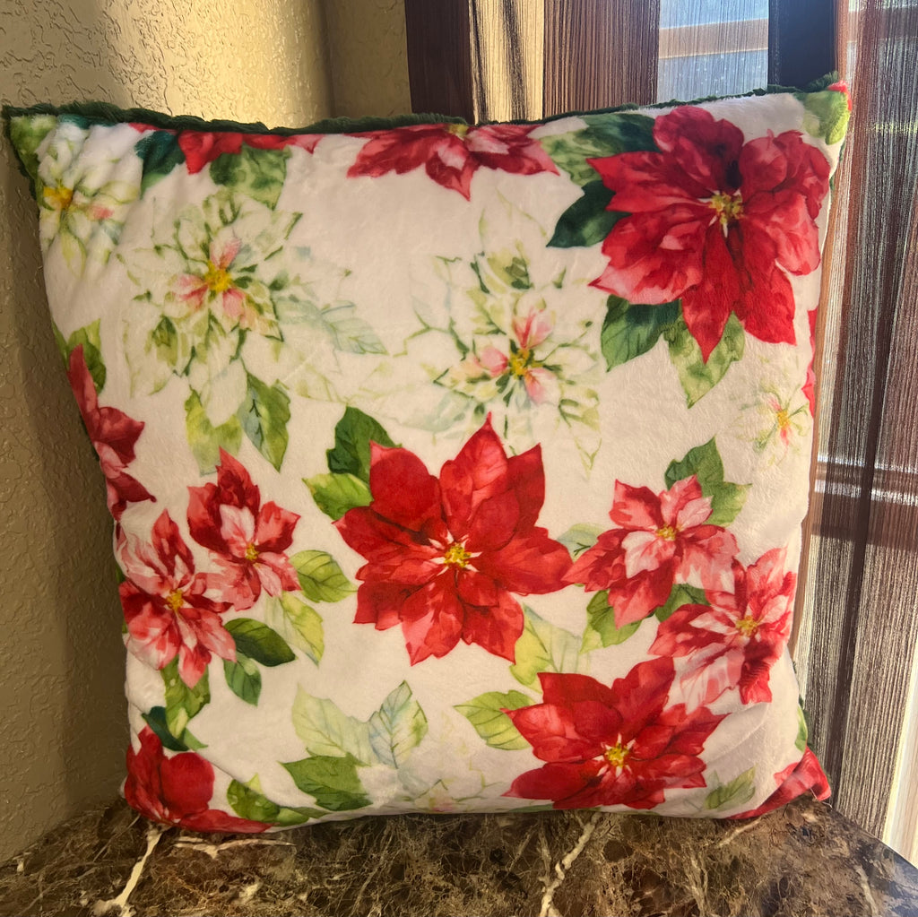 Minky Throw Pillow - Poinsettias & Evergreen Hide