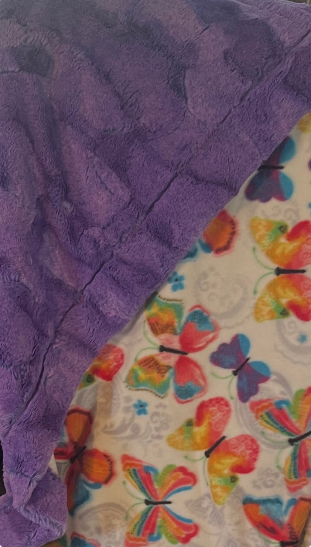 Minky / Fleece Blanket - Butterfly & Purple