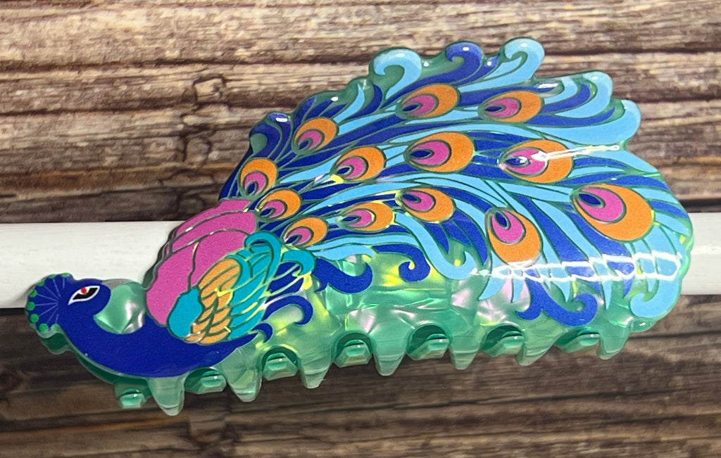 Hair Claw / Clip - Colorful Peacock