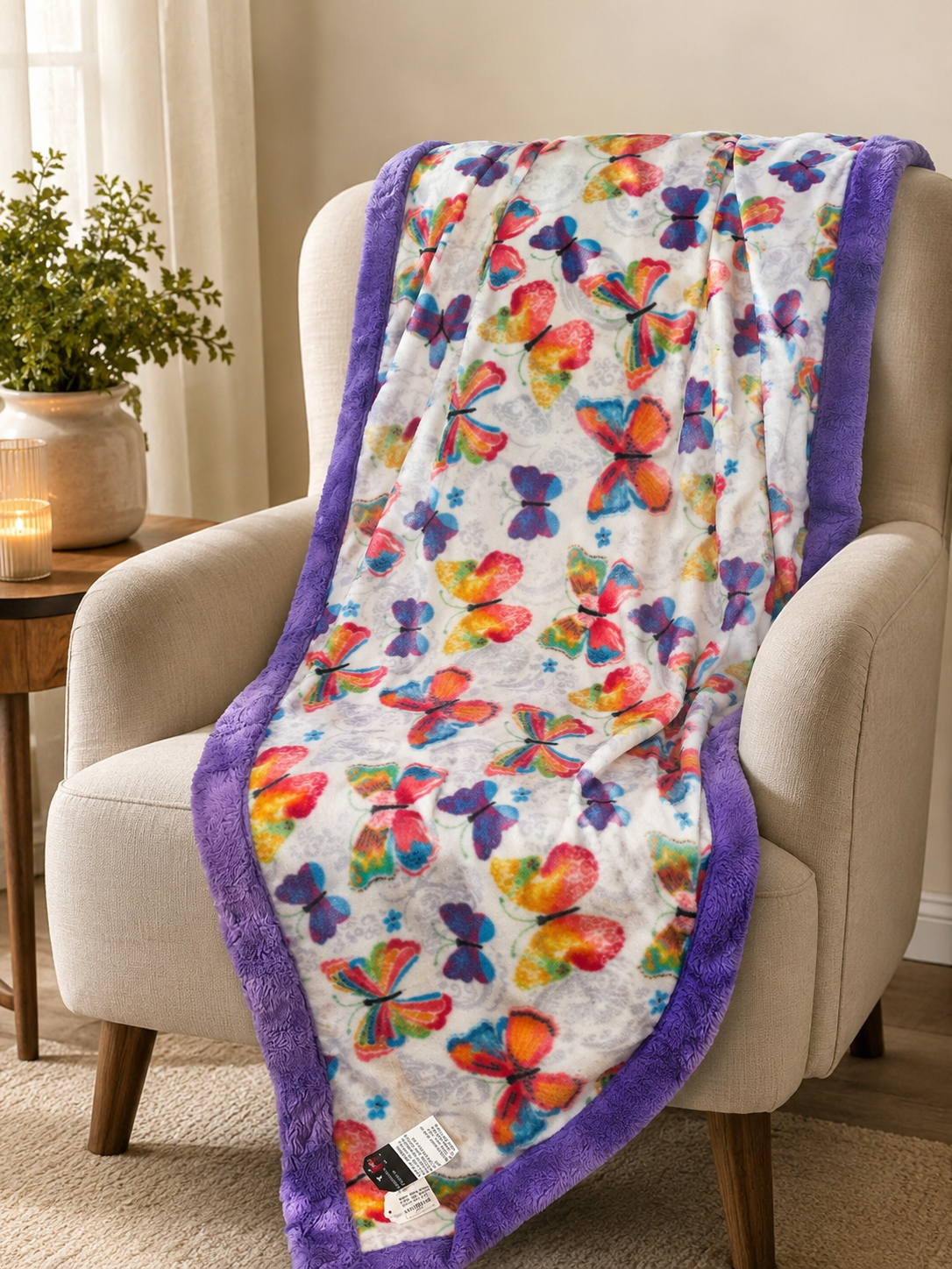 Minky / Fleece Blanket - Butterfly & Purple