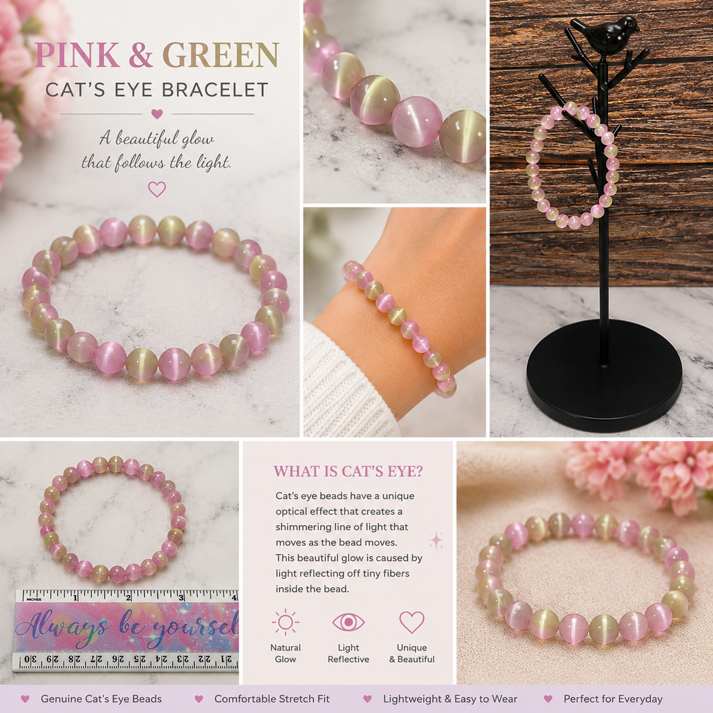 Bracelet - Pink & Green Cats Eye