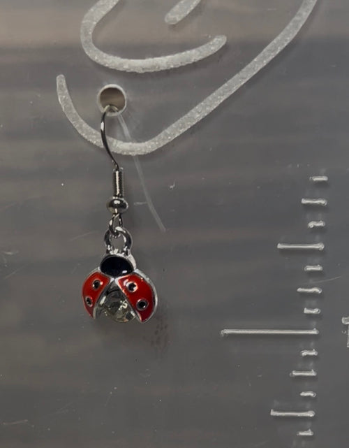 Earring - Sterling Silver Ear Wire - Crystal Ladybug